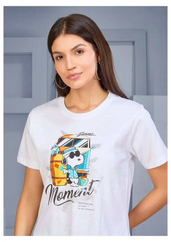 Snoopy_'Forever_Moment'_Graphic_White_T-Shirt_For_Women