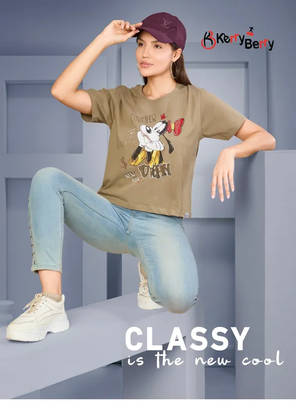 Women'S_Olive_Green_Graphic_T-Shirt_With_Mickey_&_Minnie_Print