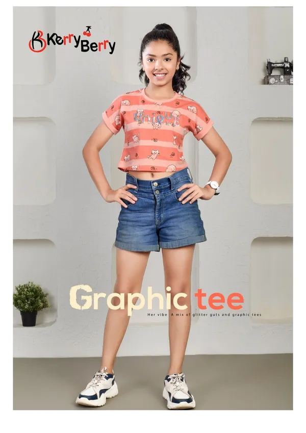 Girls_Peach_Graphic_Print_Crop_Top_With_Denim_Shorts_Set