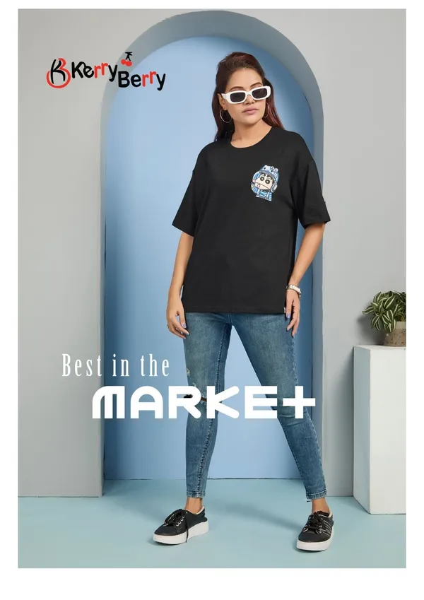 Kortyberry_Women'S_Black_Oversized_Shinchan_Graphic_T-Shirt