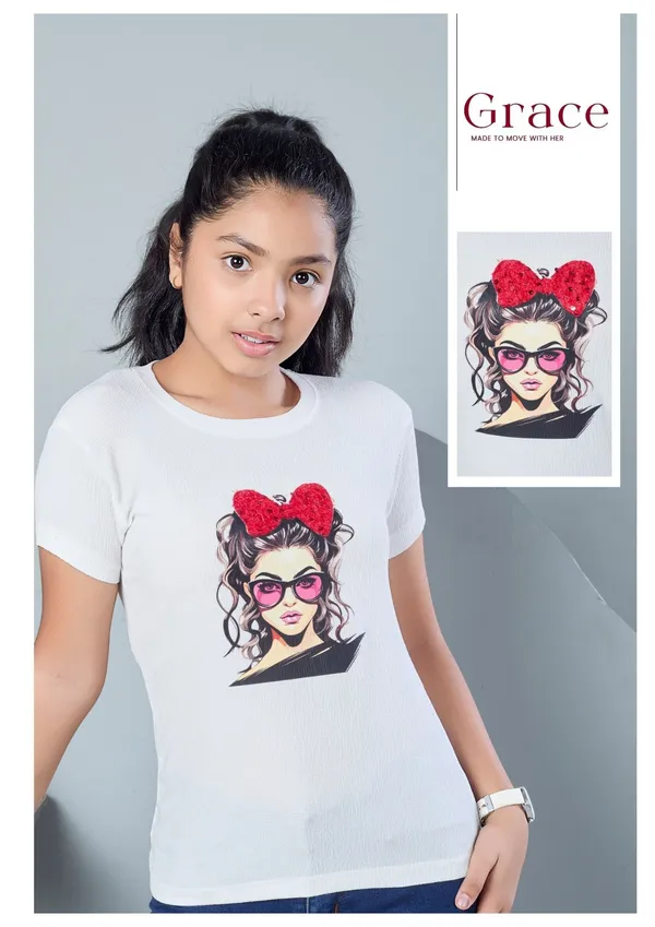 White_Graphic_T-Shirt_With_Girl_Illustration_And_Red_Bow
