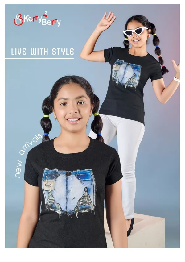 Girls_Black_Graphic_T-Shirt_-_Denim_Shorts_Print