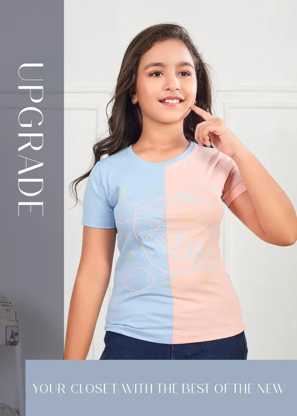 Girls_Color_Block_Short_Sleeve_T-Shirt_And_Denim_Jeggings_Set