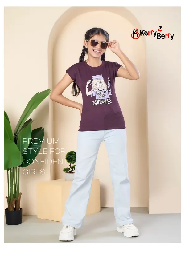 Girls'_Burgundy_Graphic_Print_T-Shirt_With_White_Pants
