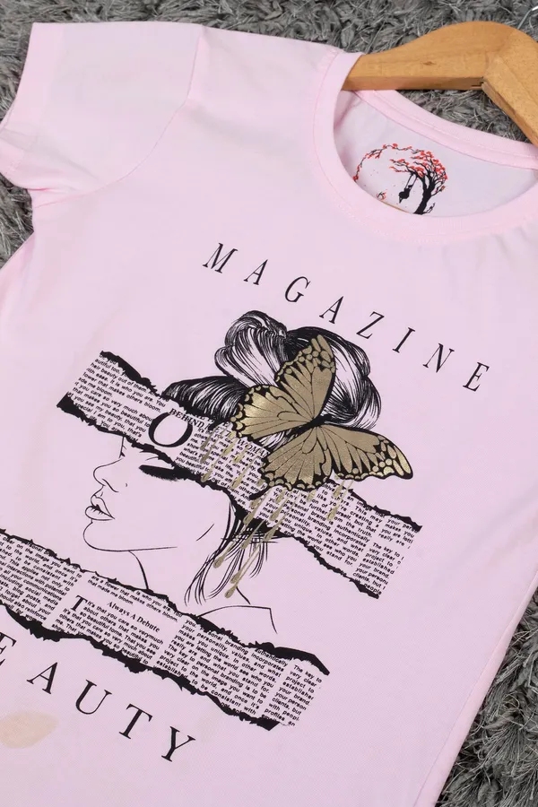 Girls'_Graphic_Print_T-Shirt_-_Magazine_Beauty_With_Butterfly_Motif