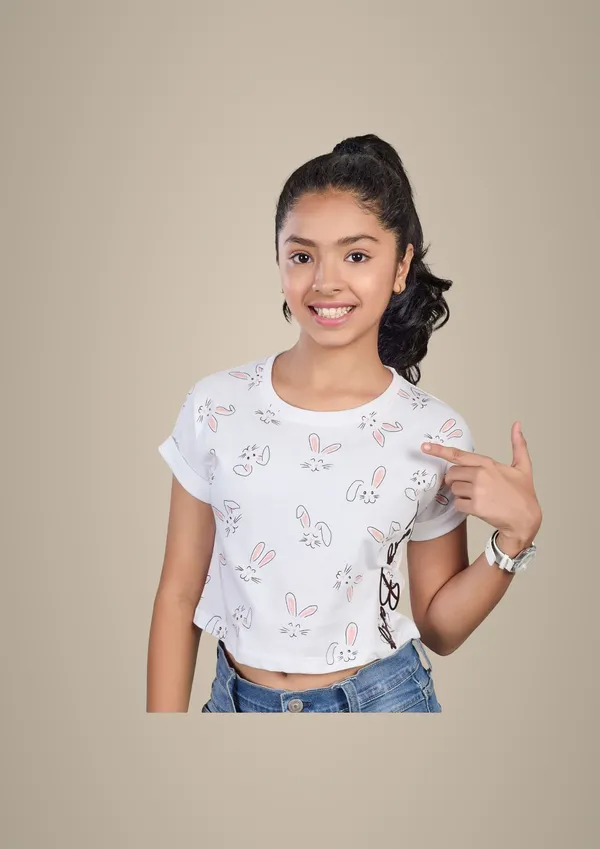 Girls_White_Bunny_Print_Casual_T-Shirt