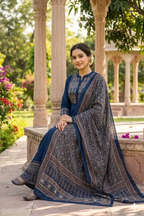 Blue_Cotton_Anarkali_Set_For_Women_And_Girls