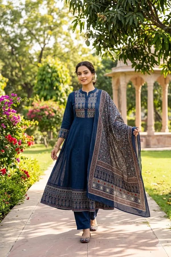 Blue_Cotton_Anarkali_Set_For_Women_And_Girls