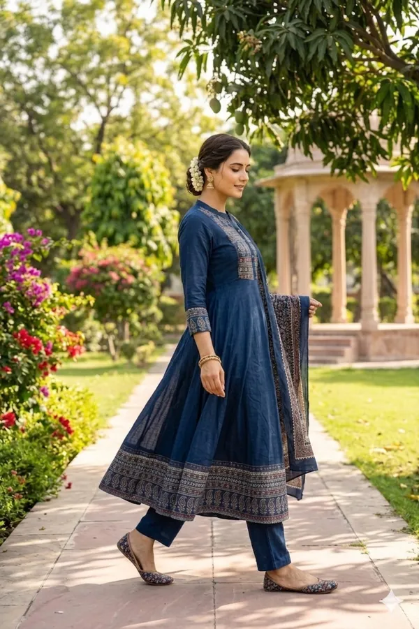 Blue_Cotton_Anarkali_Set_For_Women_And_Girls