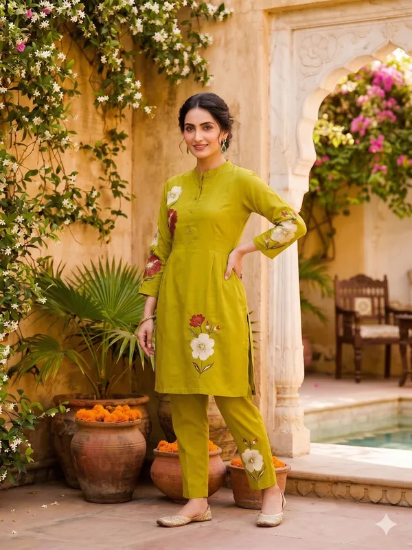 Olive_Green_Floral_Printed_Co-Ord_Set_For_Girls_&_Women