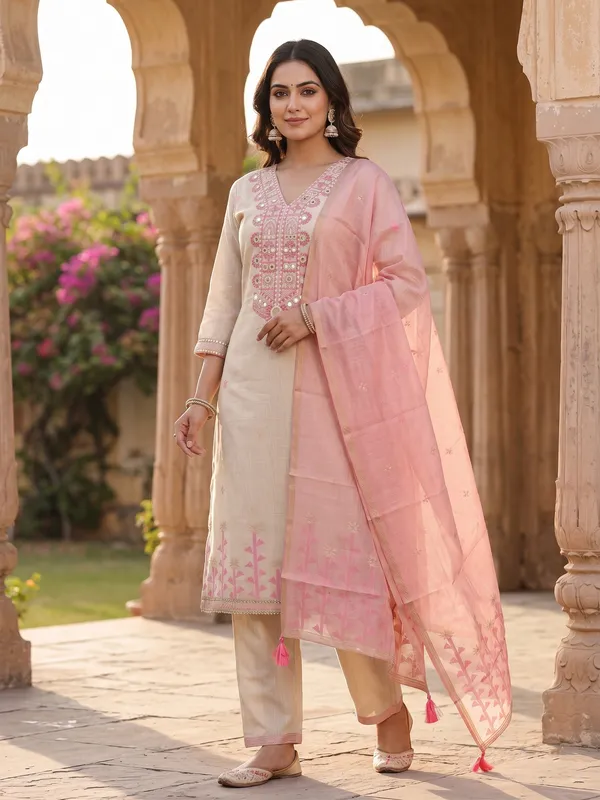 Cream_and_Soft_Pink_Embroidered_Mirror-Work_Set_with_Dupatta_for_Women_&_Girls