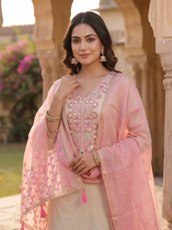 Cream_and_Soft_Pink_Embroidered_Mirror-Work_Set_with_Dupatta_for_Women_&_Girls