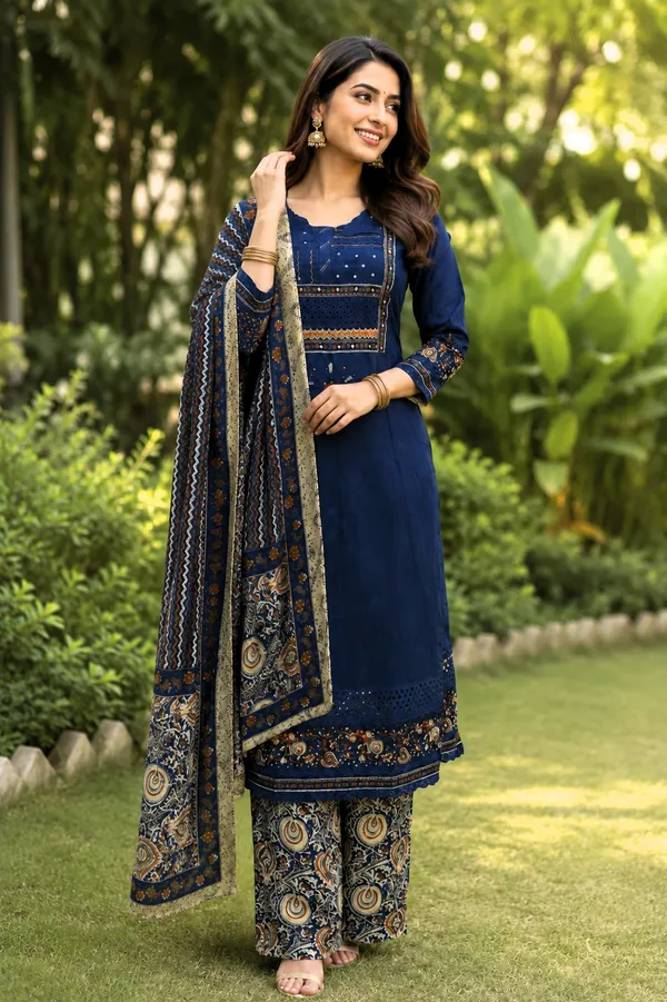 Blue_Cotton_Anarkali_Set_For_Women_And_Girls