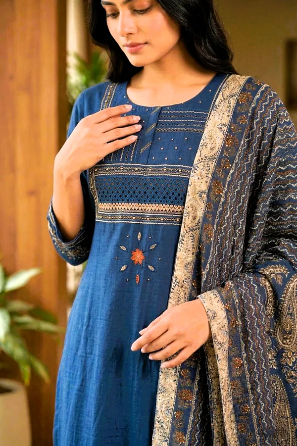 Blue_Cotton_Anarkali_Set_For_Women_And_Girls