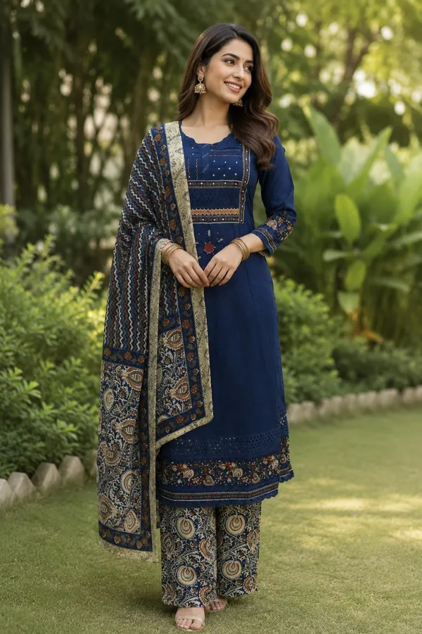Blue_Cotton_Anarkali_Set_For_Women_And_Girls