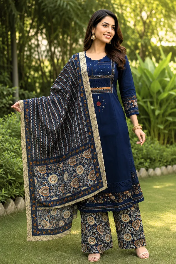 Blue_Cotton_Anarkali_Set_For_Women_And_Girls