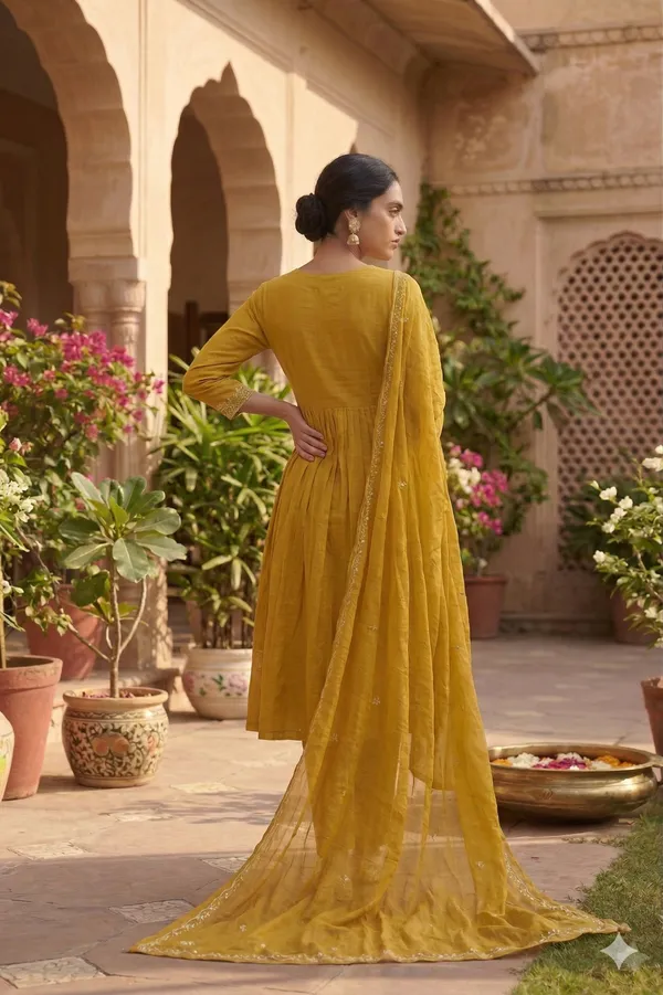 Marigold_Yellow_Cotton_Kurti_Set_With_Dupatta_For_Women_And_Girls