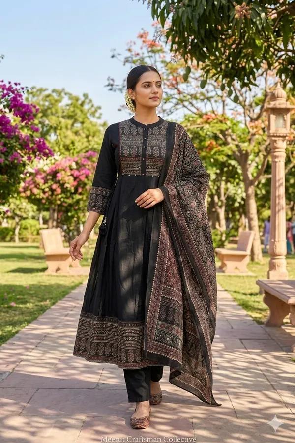 Black_Cotton_Anarkali_Set_For_Women_And_Girls