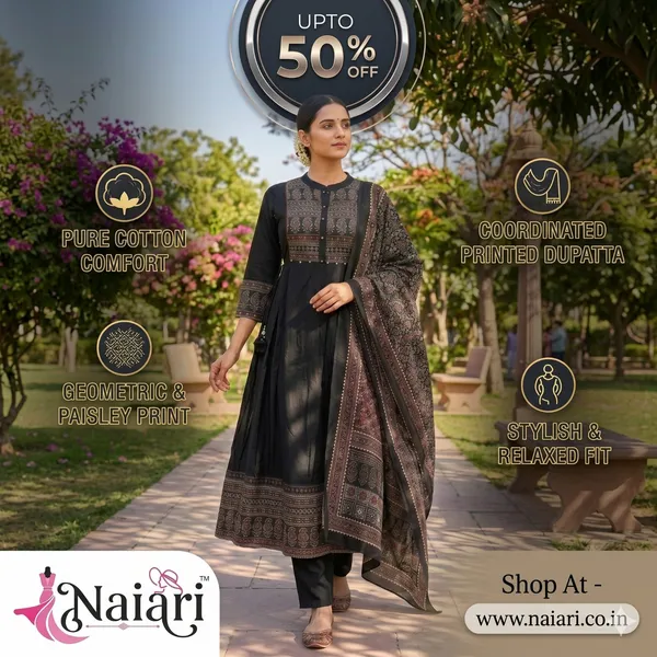 Black_Cotton_Anarkali_Set_For_Women_And_Girls