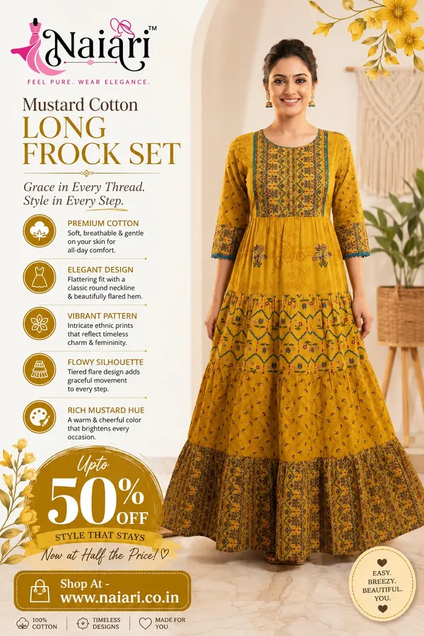 Mustard_Cotton_Long_Frock_/_Kurti_For_Women_And_Girls