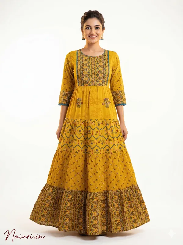 Mustard_Cotton_Long_Frock_/_Kurti_For_Women_And_Girls