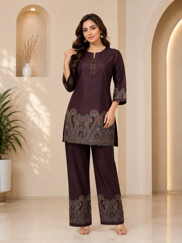 Dark_Burgundy_Paisley_Border_Gazzi_Silk_Co-Ord_Set_For_Women_&_Girls