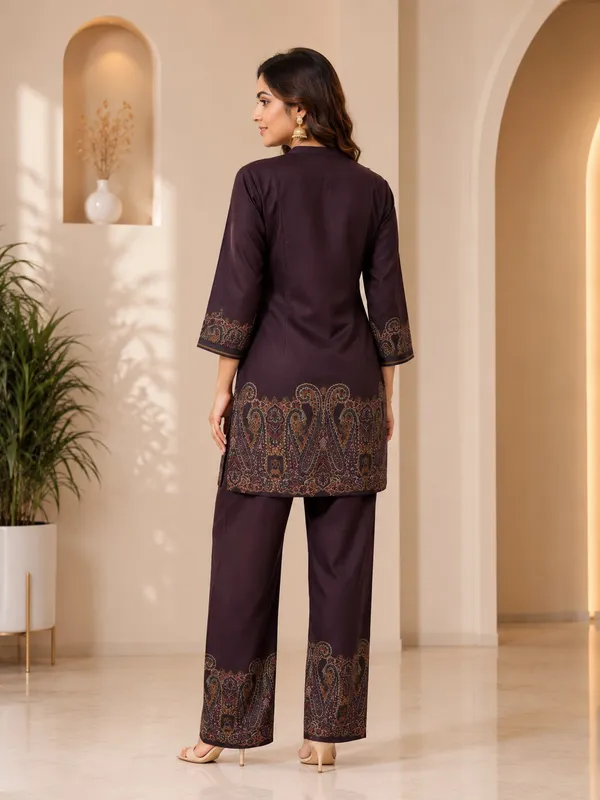 Dark_Burgundy_Paisley_Border_Gazzi_Silk_Co-Ord_Set_For_Women_&_Girls