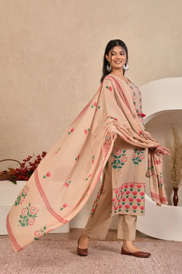Beige_Blossom_Printed_Kurti_Set