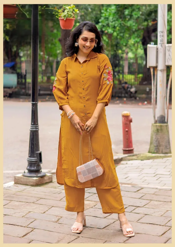 Mustard_Yellow_Embroidered_Sleeve_Co-Ord_Set_For_Girls_&_Women