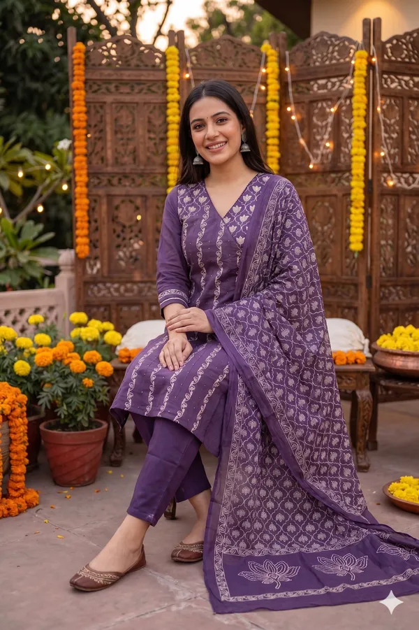 Purple_Cotton_Kurti_Set_With_Dupatta_For_Women_And_Girls