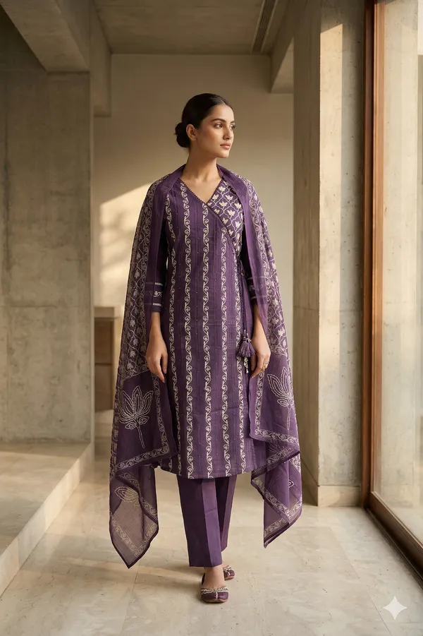 Purple_Cotton_Kurti_Set_With_Dupatta_For_Women_And_Girls