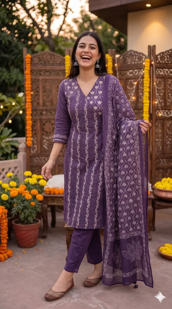 Purple_Cotton_Kurti_Set_With_Dupatta_For_Women_And_Girls