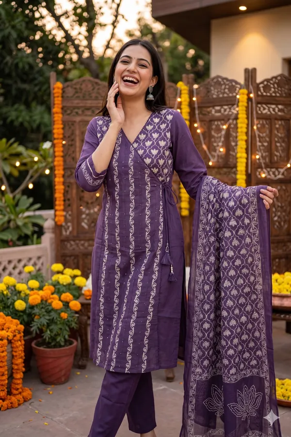 Purple_Cotton_Kurti_Set_With_Dupatta_For_Women_And_Girls