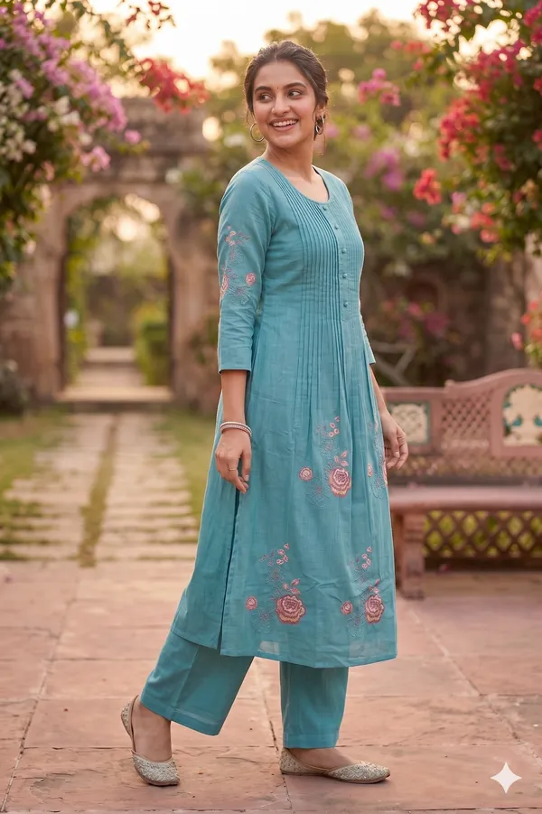 Powder_Blue_Cotton_Co-Ord_Set_For_Women_And_Girls