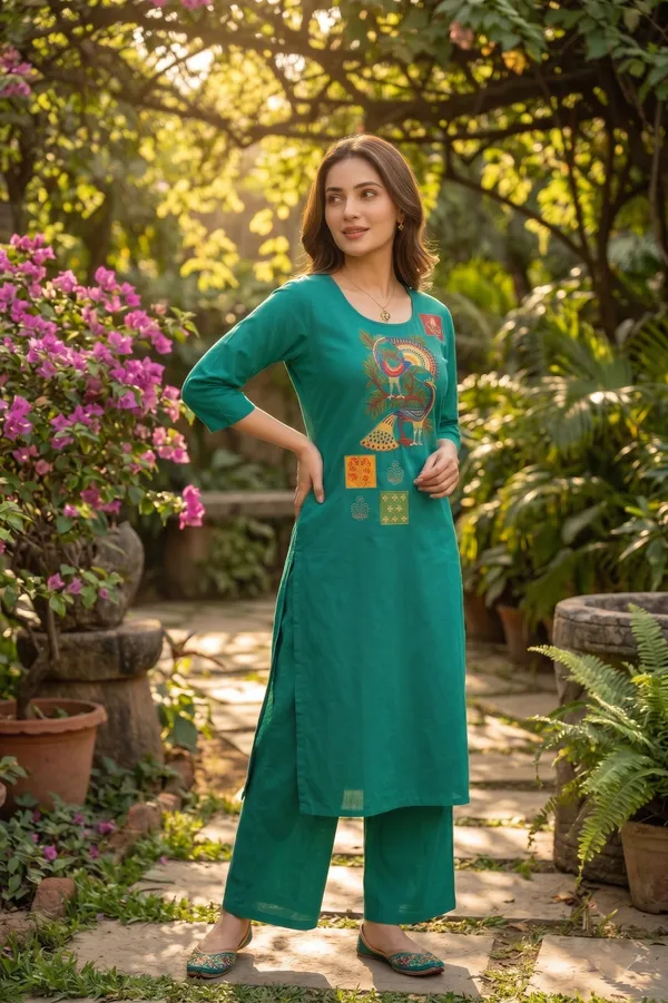 Emerald_Green_Embroidered_Peacock_Co-Ord_Set_for_Women_&_Girls.