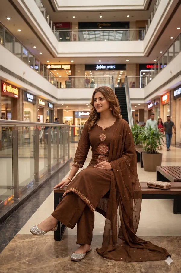 Coffee_Brown_Embroided_Cotton_Kurti_Set_with_Dupatta_for_Women_&_Girls.