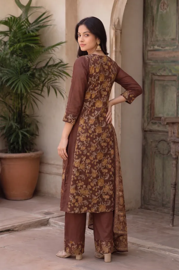 Chocolate_Brown_Floral_Schiffli_Kurti_Set_with_Dupatta_for_Women_&_Girls.