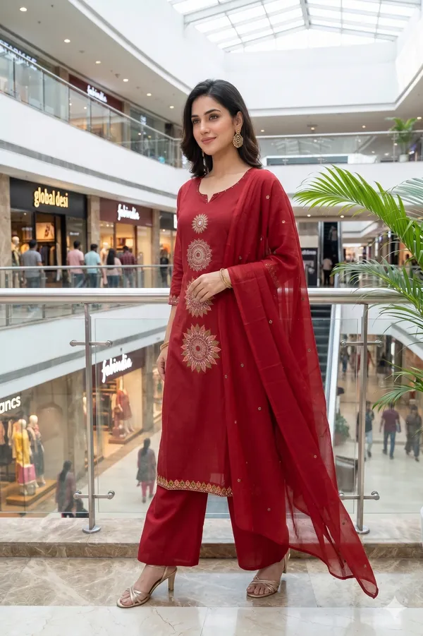 Crimson_Red_Mandala_Embroided_Cotton_Kurti_Set_with_Dupatta_for_Women_&_Girls.