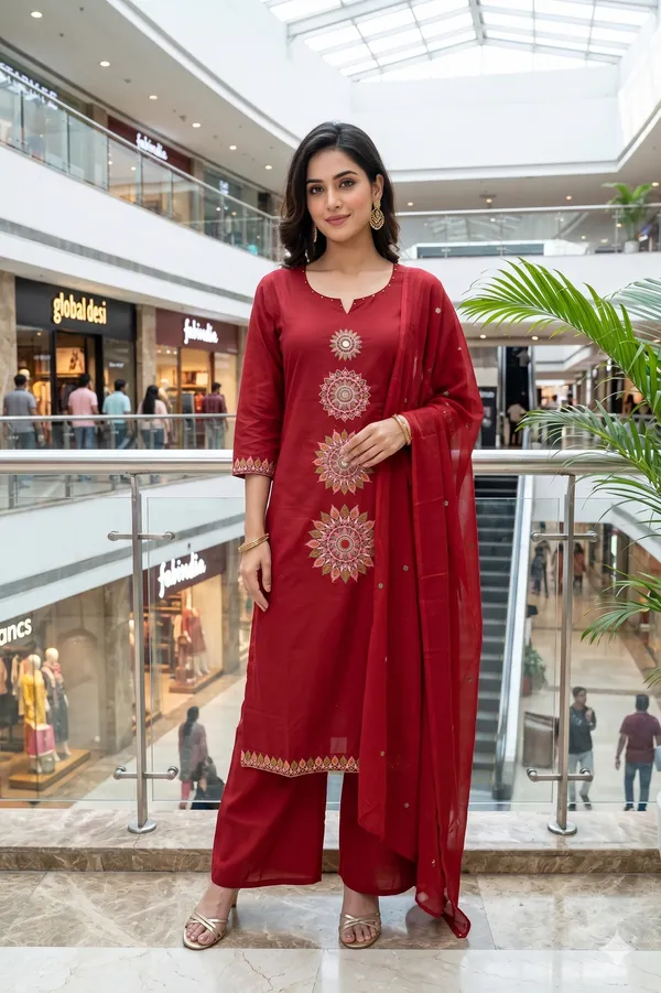 Crimson_Red_Mandala_Embroided_Cotton_Kurti_Set_with_Dupatta_for_Women_&_Girls.
