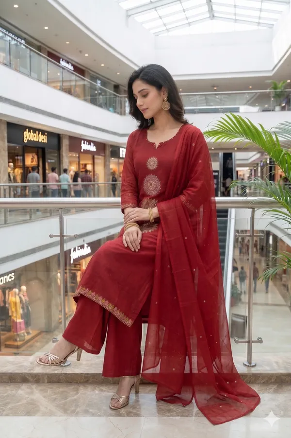Crimson_Red_Mandala_Embroided_Cotton_Kurti_Set_with_Dupatta_for_Women_&_Girls.