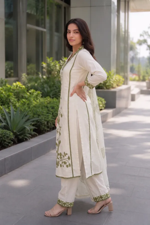 Off-White_&_Olive_Green_Embroidered_Kurta_Set_with_Dupatta_for_Women_&_Girls