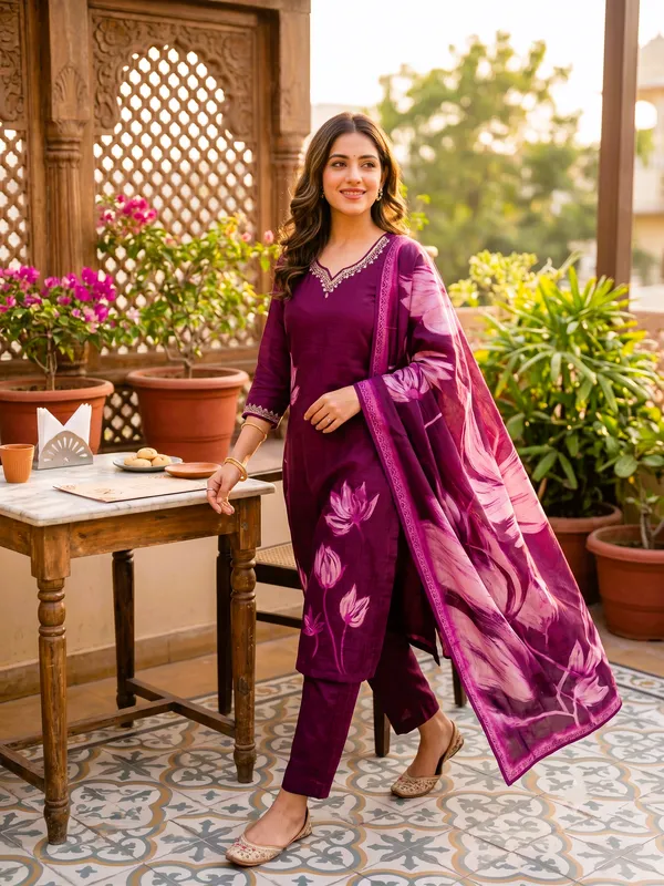 Plum_Purple_Embellished_Silk-Blend_Kurti_Set_with_Dupatta_for_Women_&_Girls.