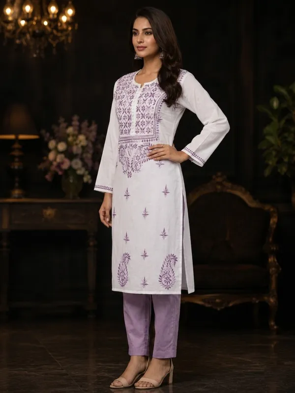 Elegant_White_&_Lavender_Chikankari_Embroidered_Cotton_Kurti_for_Women_&_Girls