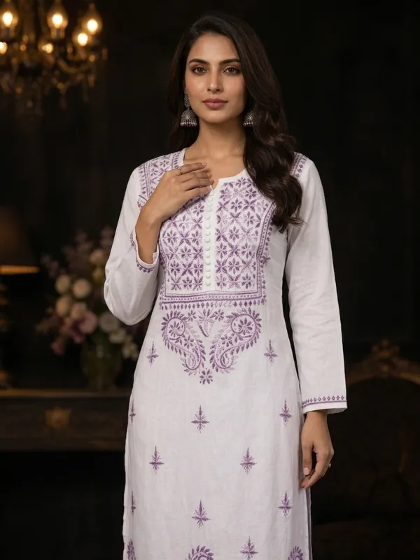 Elegant_White_&_Lavender_Chikankari_Embroidered_Cotton_Kurti_for_Women_&_Girls