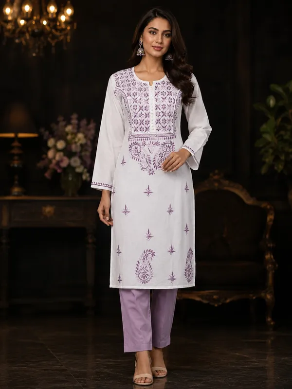Elegant_White_&_Lavender_Chikankari_Embroidered_Cotton_Kurti_for_Women_&_Girls