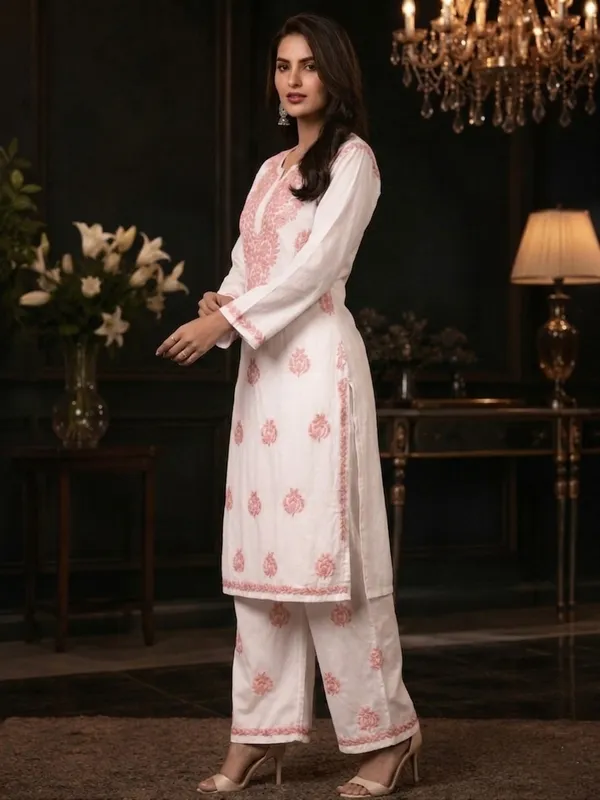 Elegant_White_&_Pink_Chikankari_Embroidered_Kurta_Palazzo_Set_For_Women_&_Girls