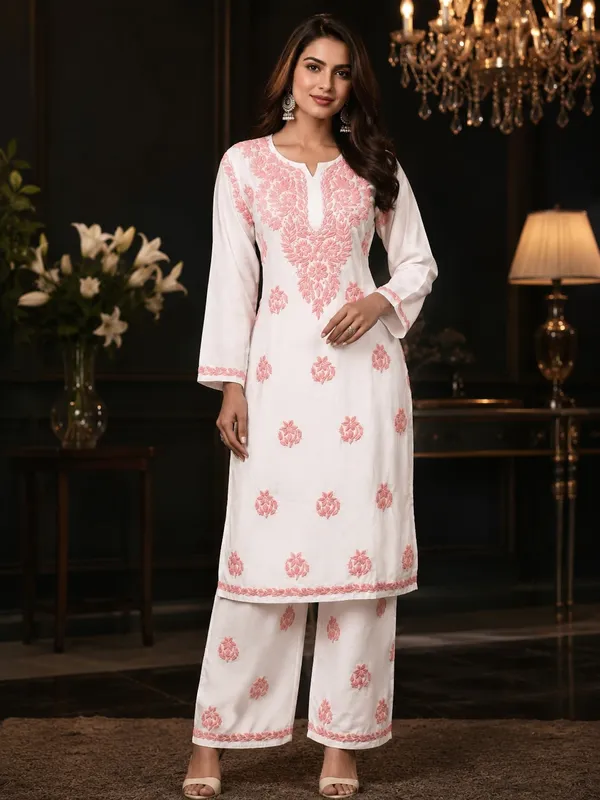 Elegant_White_&_Pink_Chikankari_Embroidered_Kurta_Palazzo_Set_For_Women_&_Girls