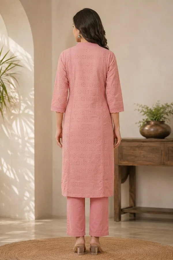 Peach_Cotton_Schiffli_Co-Ord_Set_For_Women_And_Girls