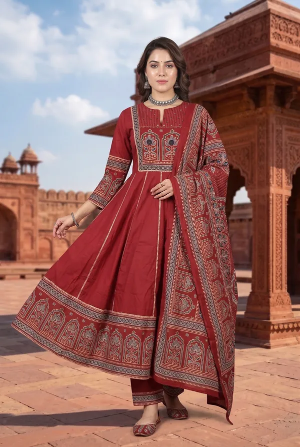 Royal_Maroon_Printed_Anarkali_Set