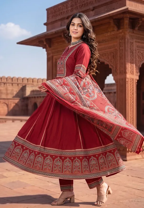 Royal_Maroon_Printed_Anarkali_Set